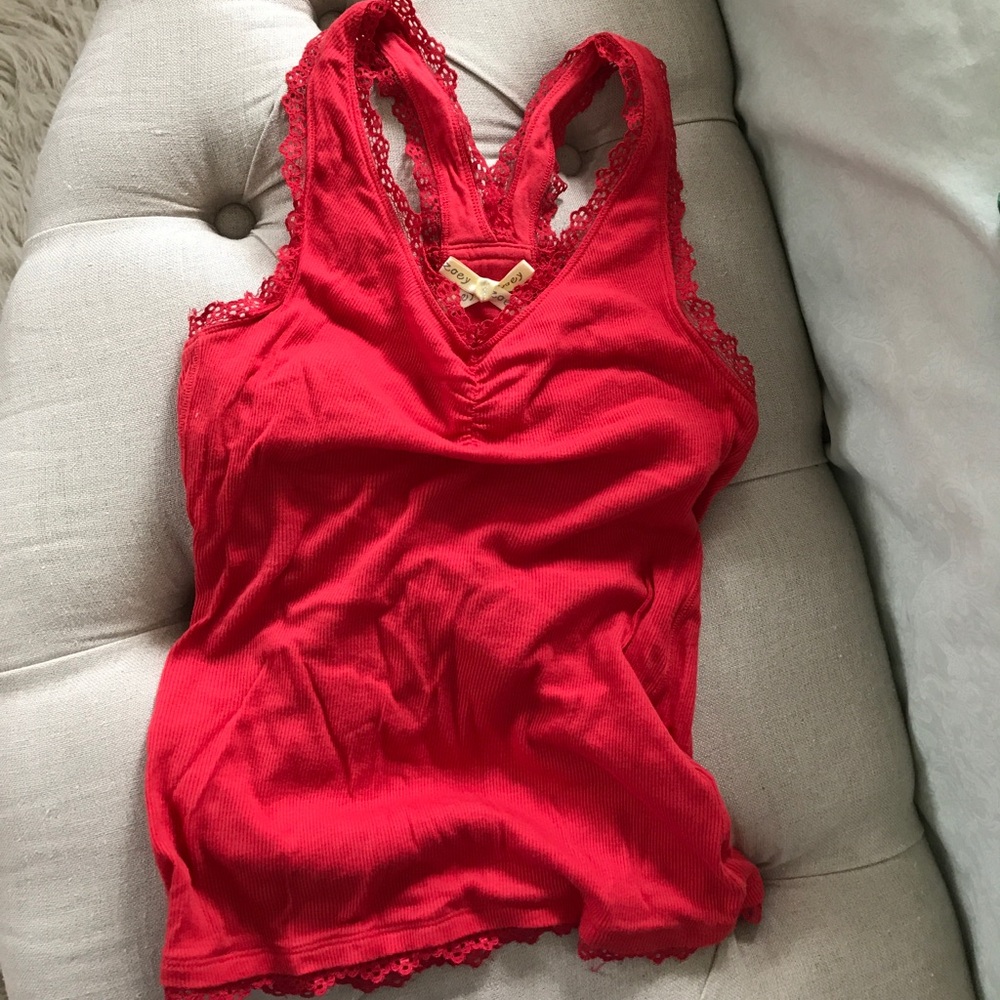 Anthropologie Red Lace Trim Tank Top